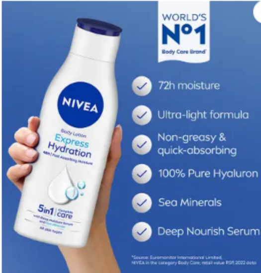 NIVEA ఎక్స్‌ప్రెస్ హైడ్రేషన్ బాడీ లోషన్ (400 మి.లీ) యొక్క చిత్రం
