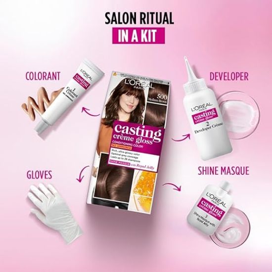 పారిస్ కాస్టింగ్ క్రీమ్ గ్లోస్ హెయిర్ కలర్ - 500 మీడియం బ్రౌన్ (87.5గ్రా+72మి.లీ) యొక్క చిత్రం