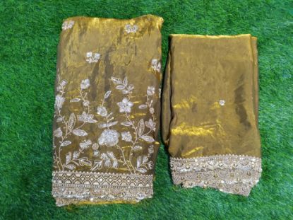 Golden-Brown / Mustard-Olive Shade Silk Lehenga & Choli Set with a party-wear look, designed in pure soft silk with silver/light gold embroidery(Per Meter). - copy యొక్క చిత్రం