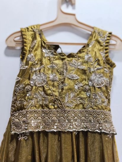 Golden-Brown / Mustard-Olive Shade Silk Lehenga & Choli Set with a party-wear look, designed in pure soft silk with silver/light gold embroidery(Per Meter). - copy యొక్క చిత్రం