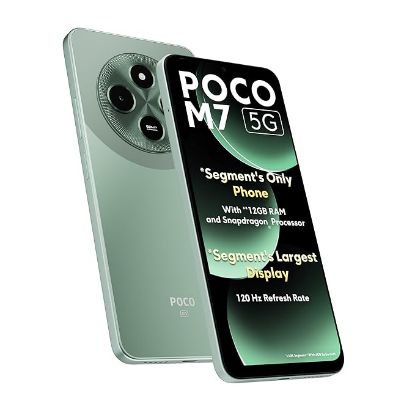 POCO M7 5G మింట్ గ్రీన్ 6GB RAM|128GB ROM|SD4 Gen2 ప్రాసెసర్|6.88" HD+ డిస్ప్లే|50MP కెమెరా|8MP ఫ్రంట్ కెమెరా|5160 mAh బ్యాటరీ యొక్క చిత్రం