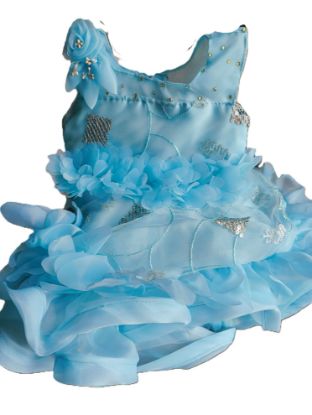 Barbet Sequence Embroidered Net Flaired Sleeve Less Baby Girl Frock (Aqua Blue, 1-2Y) యొక్క చిత్రం