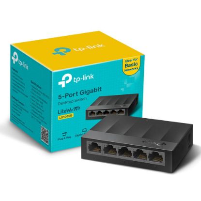 TP-Link LS1005G 5-పోర్ట్ డెస్క్‌టాప్/వాల్‌మౌంట్ గిగాబిట్ ఈథర్నెట్ స్విచ్/హబ్, నెట్‌వర్క్ స్ప్లిటర్, ప్లగ్ అండ్ ప్లే, ప్లాస్టిక్ కేస్ యొక్క చిత్రం
