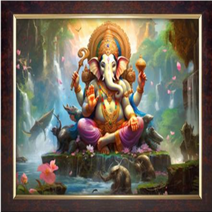 చెక్క ఫ్రేమ్‌తో కూడిన దైవిక గణేశ 3D గ్లిటర్ ఎఫెక్ట్ వాల్ పెయింటింగ్ | ఆధ్యాత్మిక గృహం & ఆఫీస్ గోడ అలంకరణ | వాస్తు, పూజ గది, ఆలయం & బహుమతి వస్తువు యొక్క చిత్రం