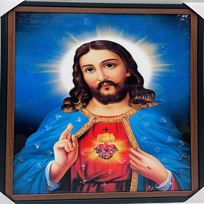 సెక్రెడ్ హార్ట్ ఆఫ్ జీసస్ క్రైస్ట్ 3D గ్లిట్టర్ ఎఫెక్ట్ వాల్ పెయింటింగ్ వుడ్ ఫ్రేమ్‌తో – ఇల్లు, ఆఫీసు, చర్చ్ & గిఫ్టింగ్‌కి అనువైనది. యొక్క చిత్రం