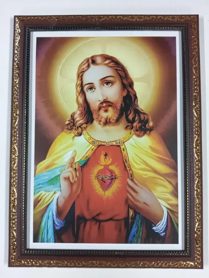 సెక్రెడ్ హార్ట్ ఆఫ్ జీసస్ క్రైస్ట్ 3D గ్లిట్టర్ ఎఫెక్ట్ వాల్ పెయింటింగ్ వుడ్ ఫ్రేమ్‌తో – ఇల్లు, ఆఫీసు, చర్చ్ & గిఫ్టింగ్‌కి అనువైనది. యొక్క చిత్రం