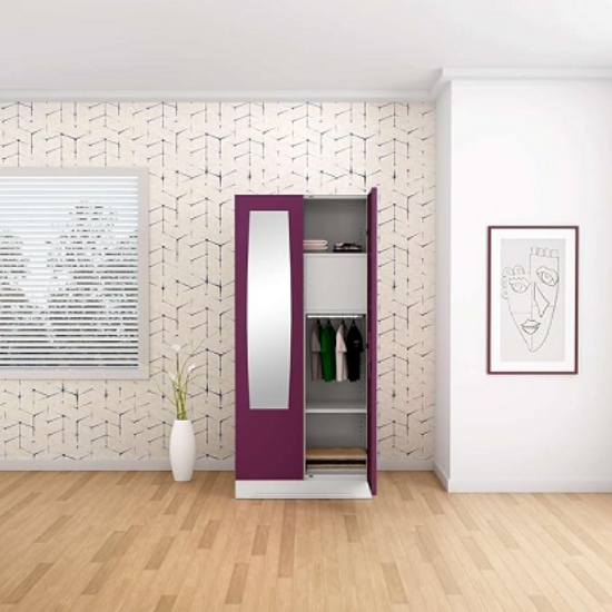 మెటల్ వార్డ్‌రోబ్ | లాకింగ్ సిస్టమ్‌తో కూడిన 2 డోర్ల పెద్ద అల్మిరా కప్‌బోర్డ్ | (పౌడర్ కోటెడ్ బ్లూ 78 X 36 X 19 అంగుళాలు) యొక్క చిత్రం