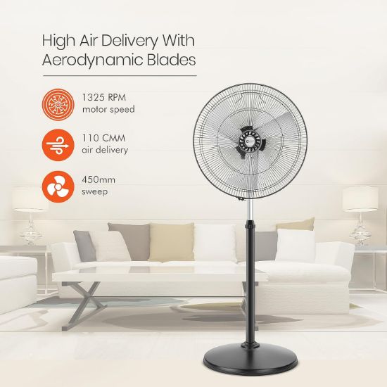 ఇంటికి ఓరియంట్ ఎలక్ట్రిక్ పెడెస్టల్ ఫ్యాన్ | శక్తివంతమైన మోటార్, అధిక గాలి డెలివరీ | 3-స్పీడ్ కంట్రోల్, హై స్పీడ్ స్టాండ్ ఫ్యాన్ | మెటల్ బాడీ, టెలిస్కోపిక్ అరేంజ్మెంట్ | ఓరియంట్ ద్వారా 2 సంవత్సరాల వారంటీ | నలుపు యొక్క చిత్రం